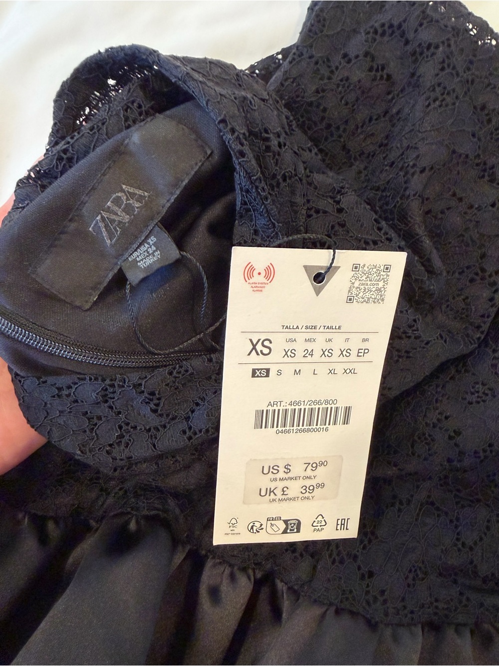 Zara Black Lace Mini Dress with Satin Ruffle Hem - Picture 4 of 4